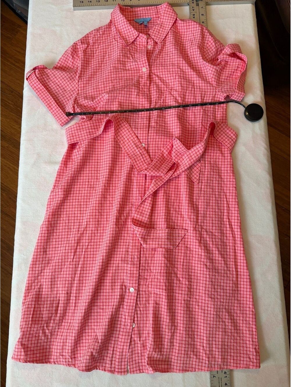 Draper James Pink Gingham Shirt Dress Tie Waist Button Front Womens Size Small S